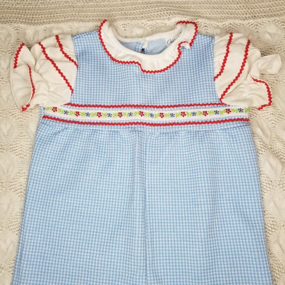 Carter's girls checkered one piece suit blue ivory size 18 months made in USA - Picture 3 of 8